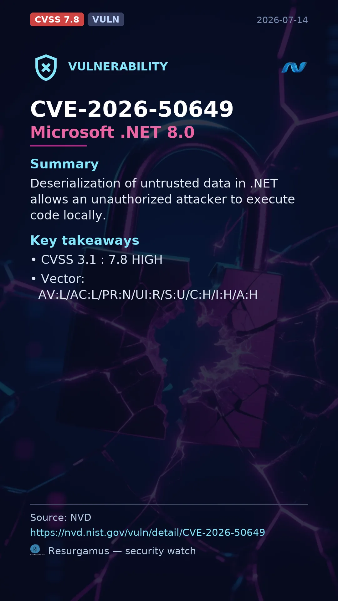 CVE-2026-50649 Microsoft .NET 8.0 Vulnerability