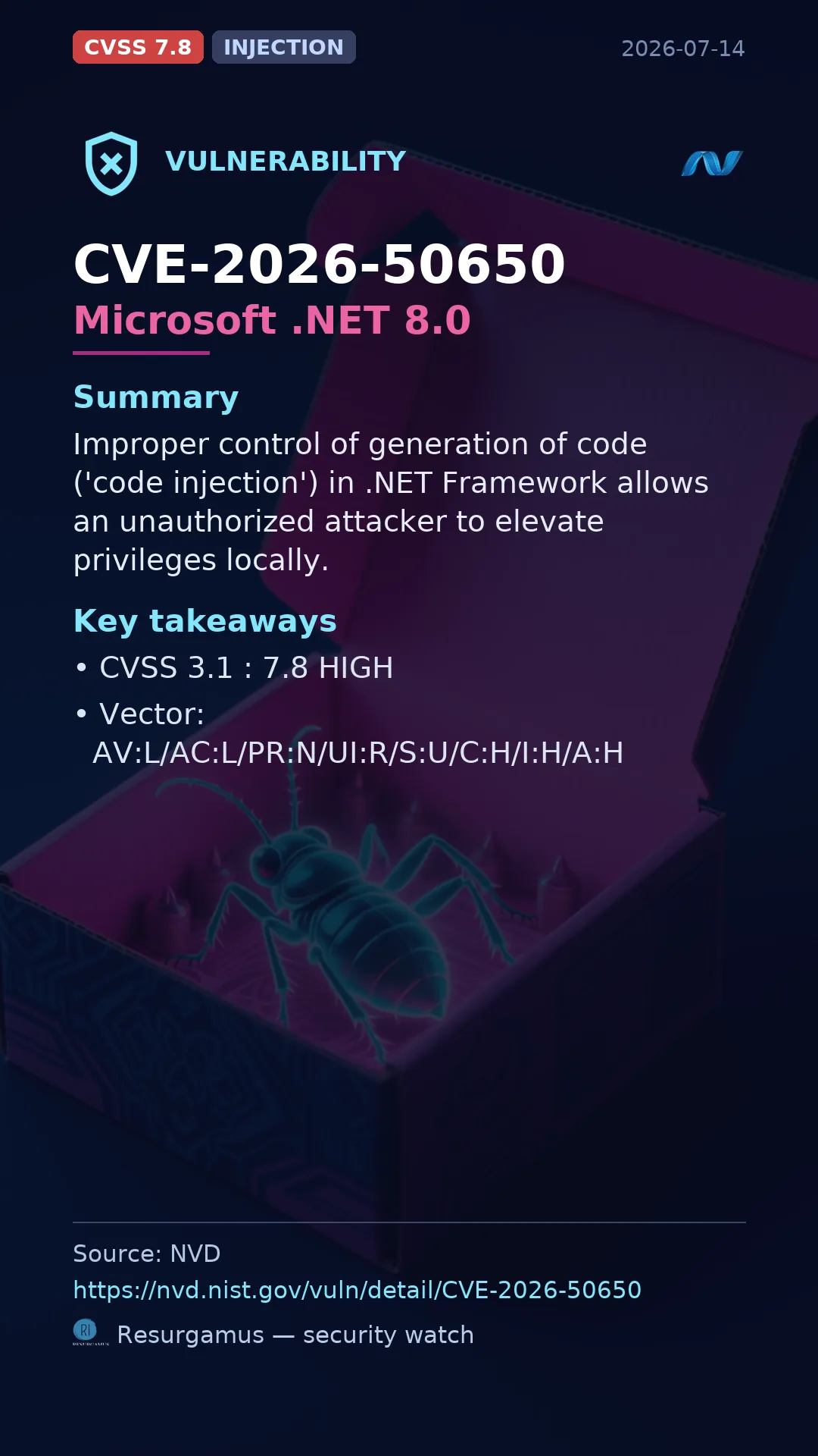 CVE-2026-50650 Microsoft .NET 8.0 Vulnerability