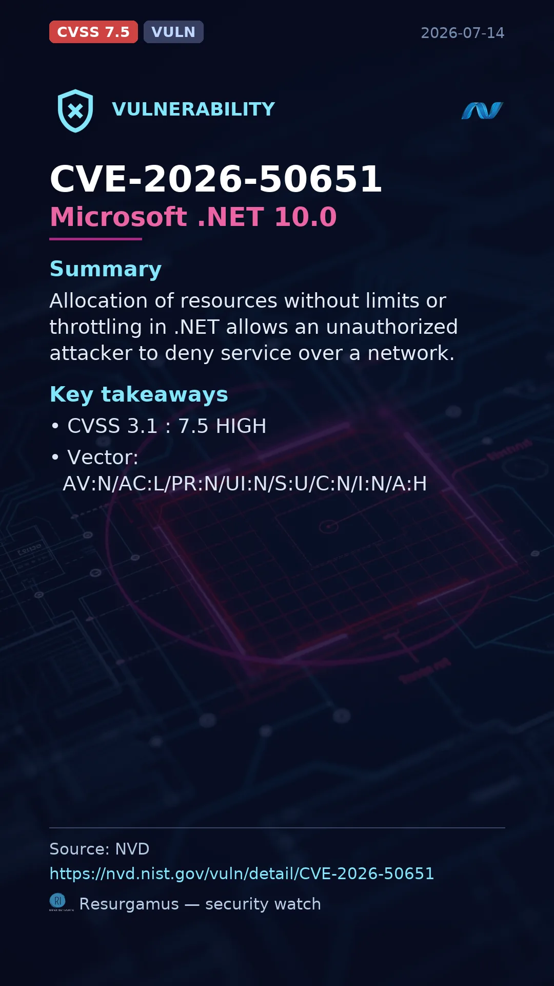 CVE-2026-50651 Microsoft .NET 10.0 Vulnerability