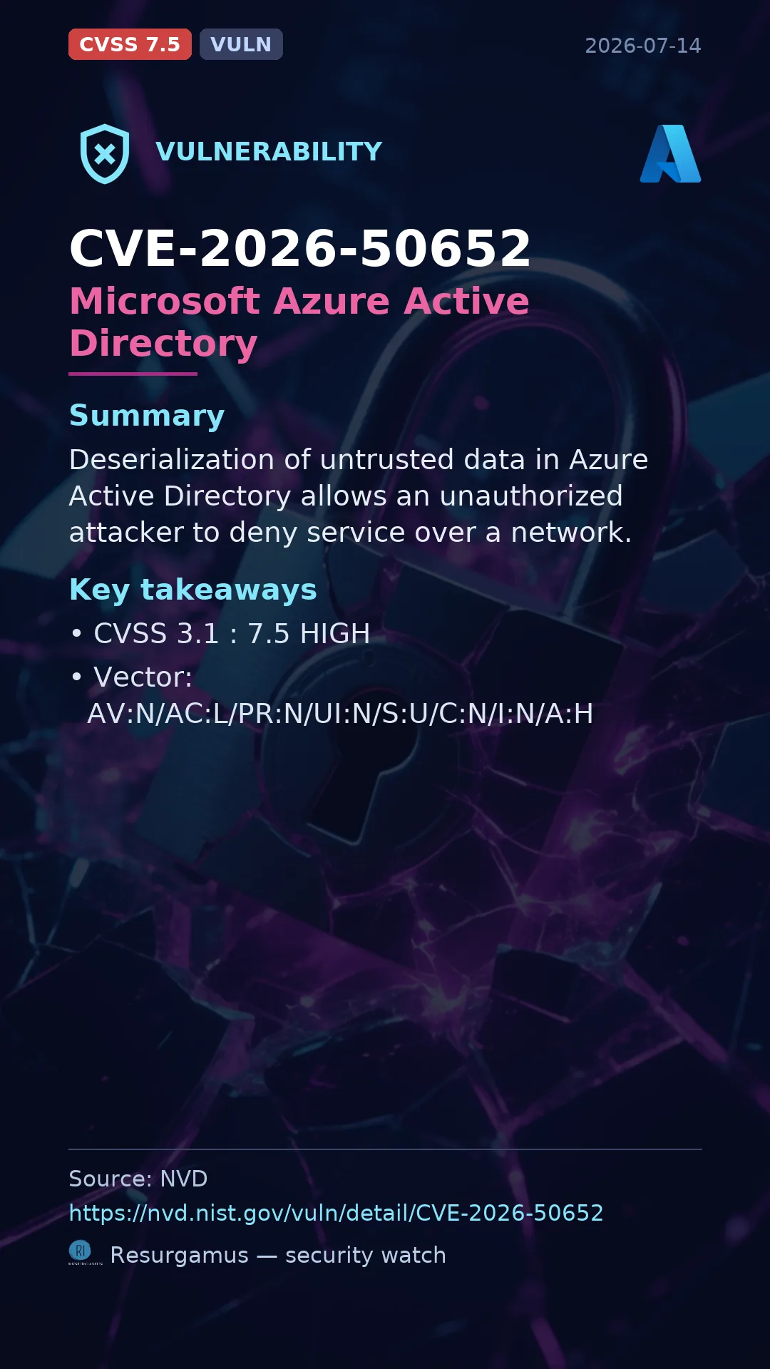 CVE-2026-50652 Microsoft Azure Active Directory Vulnerability