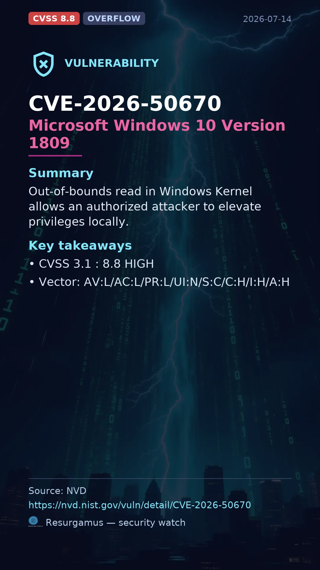 CVE-2026-50670 Microsoft Windows 10 Version 1809 Vulnerability