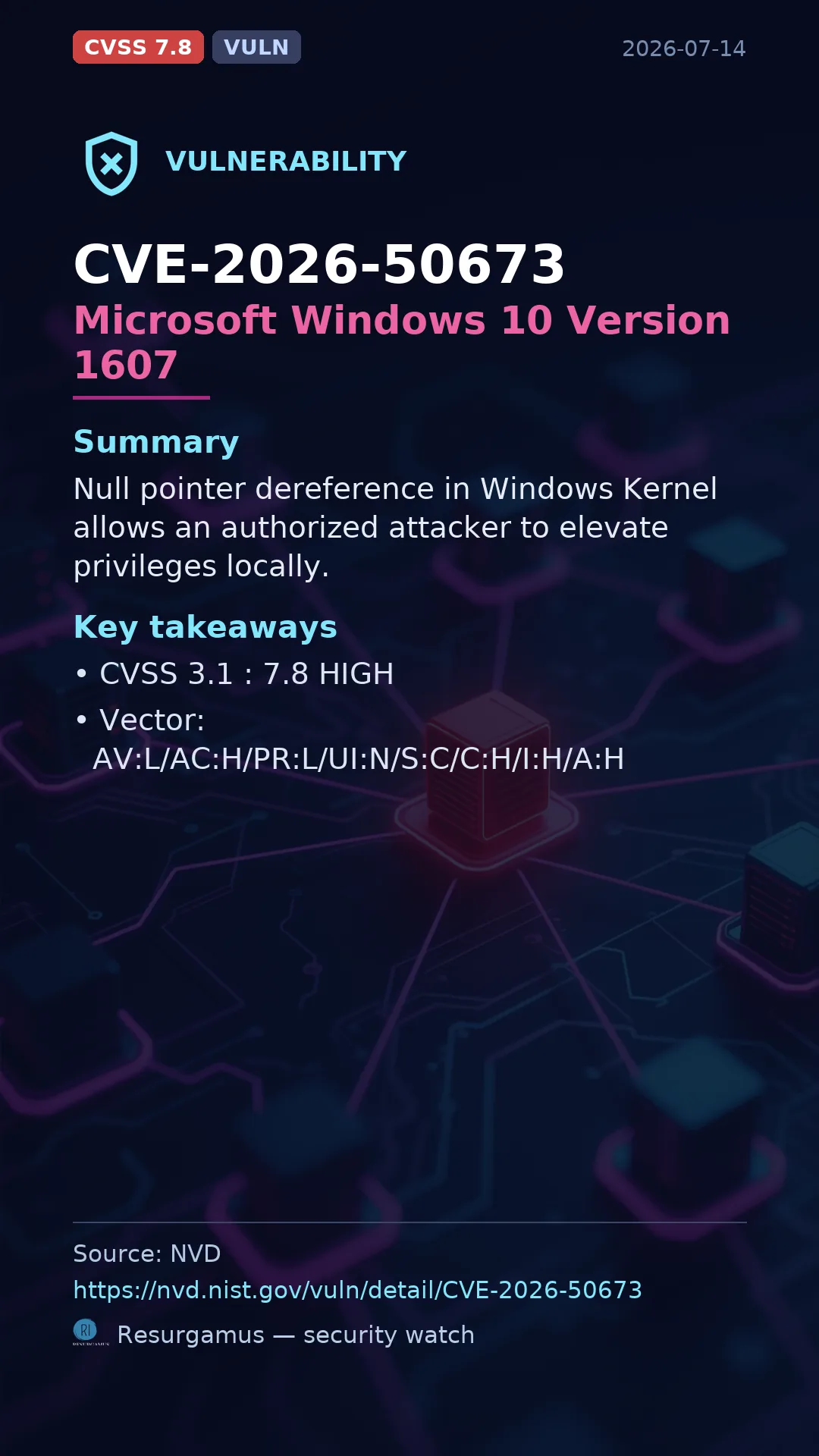 CVE-2026-50673 Microsoft Windows 10 Version 1607 Vulnerability