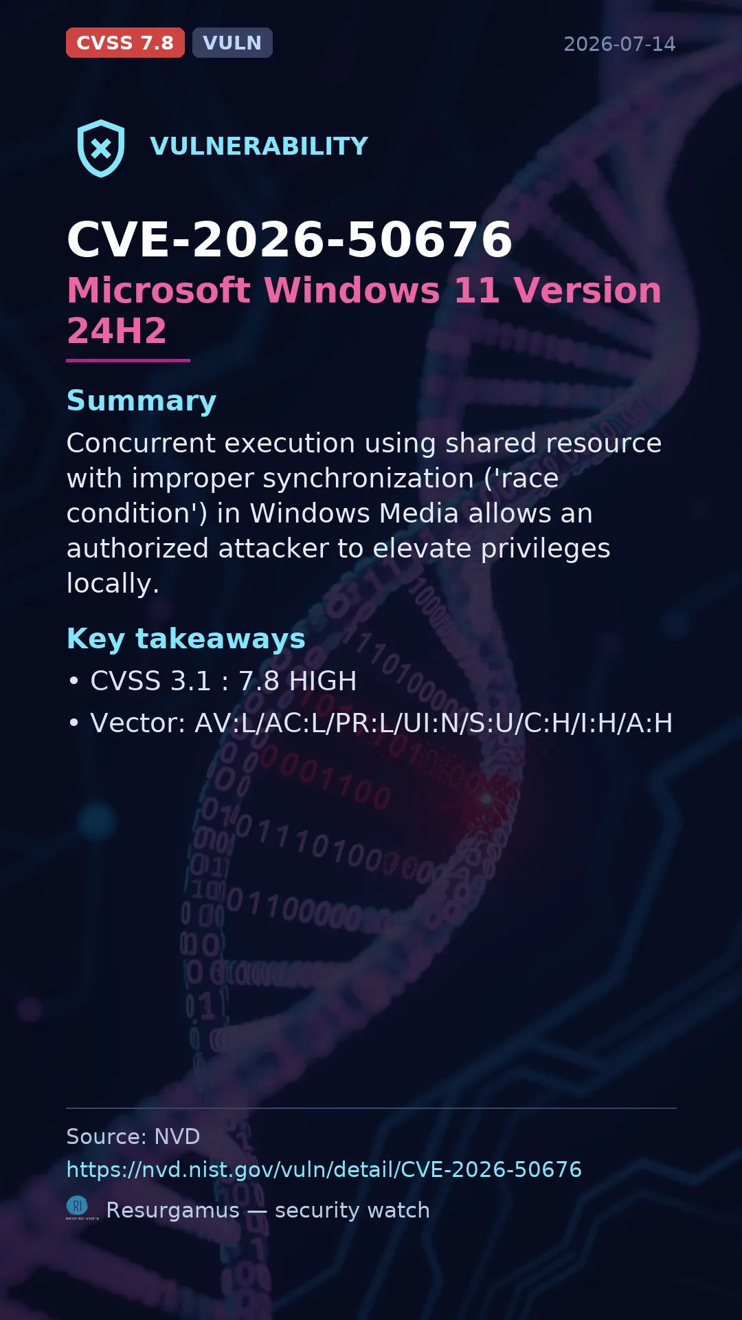 CVE-2026-50676 Microsoft Windows 11 Version 24H2 Vulnerability