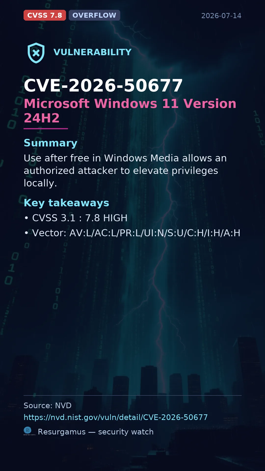 CVE-2026-50677 Microsoft Windows 11 Version 24H2 Vulnerability