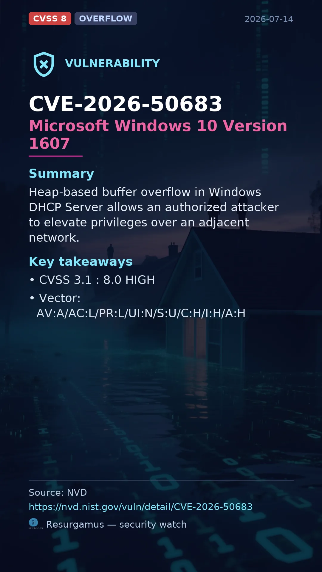 CVE-2026-50683 Microsoft Windows 10 Version 1607 Vulnerability