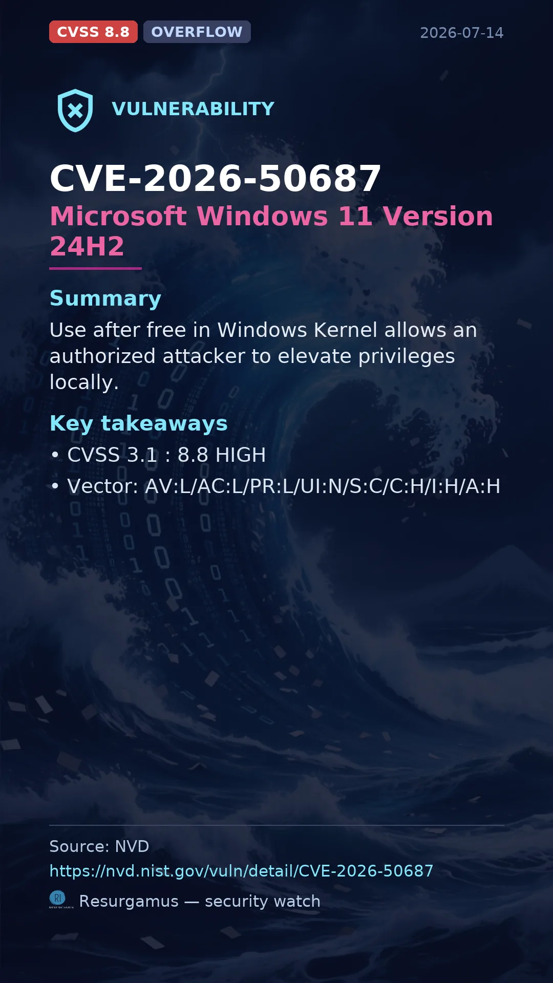 CVE-2026-50687 Microsoft Windows 11 Version 24H2 Vulnerability