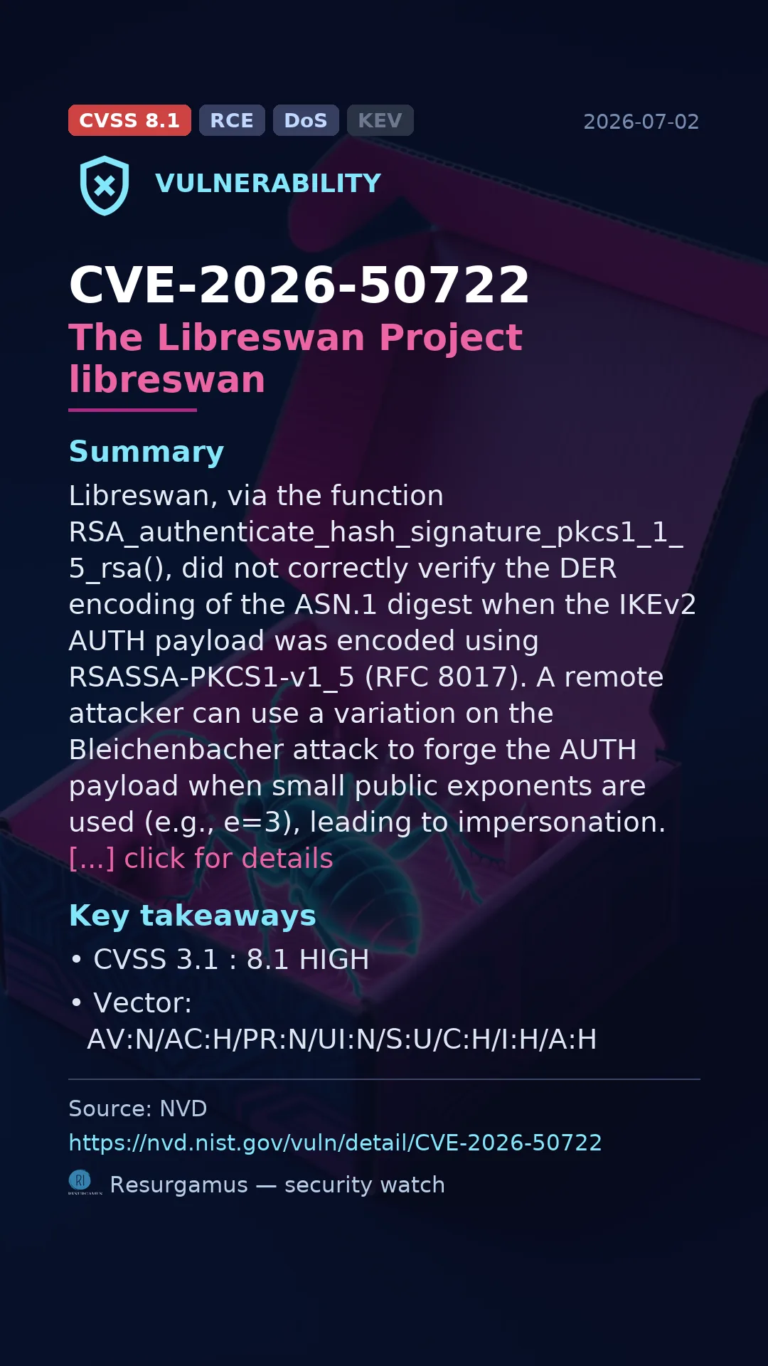 CVE-2026-50722 The Libreswan Project libreswan Vulnerability