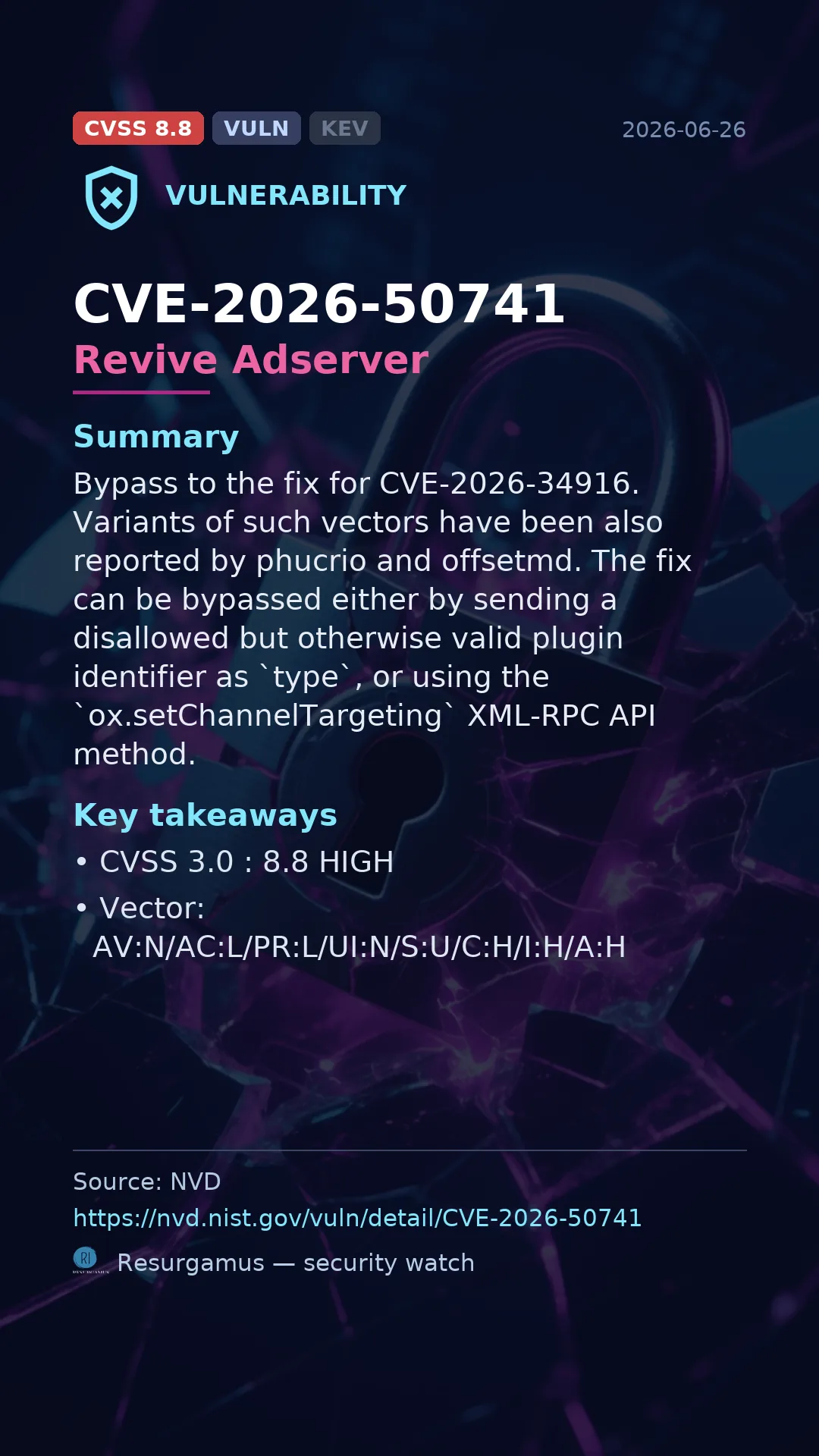 CVE-2026-50741 Revive Adserver Vulnerability