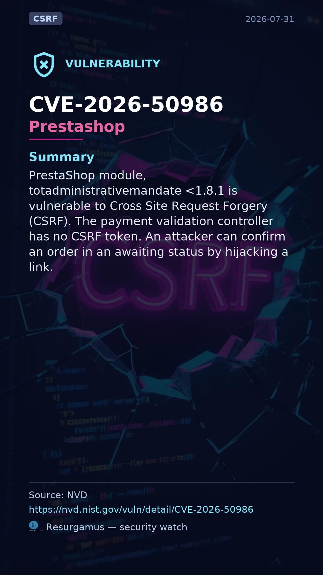 CVE-2026-50986 Prestashop Vulnerability