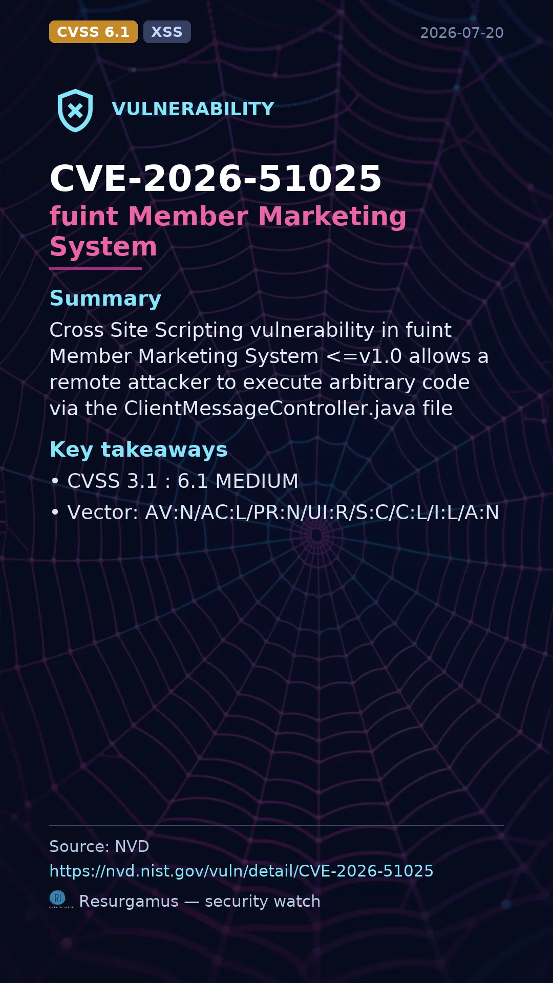 CVE-2026-51025 fuint Member Marketing System Vulnerability
