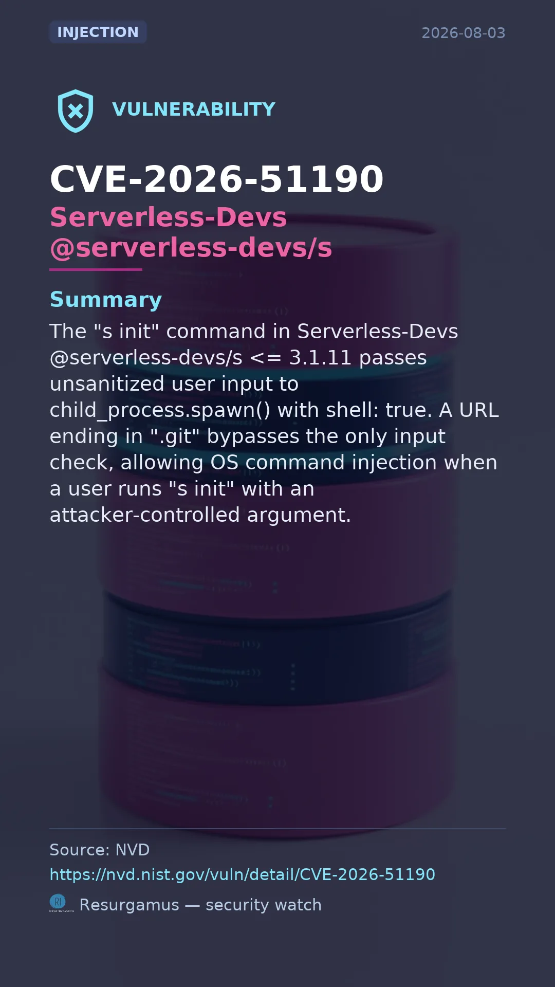 CVE-2026-51190 Serverless-Devs @serverless-devs/s Vulnerability