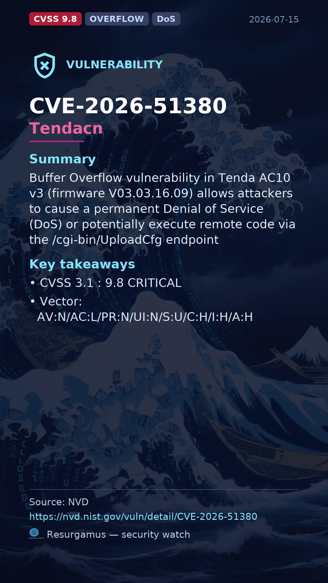 CVE-2026-51380 Tendacn Vulnerability