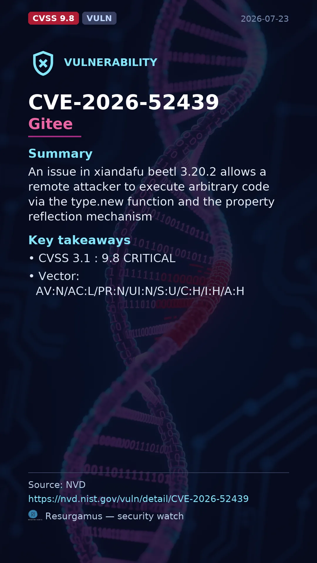 CVE-2026-52439 - Gitee vulnerability