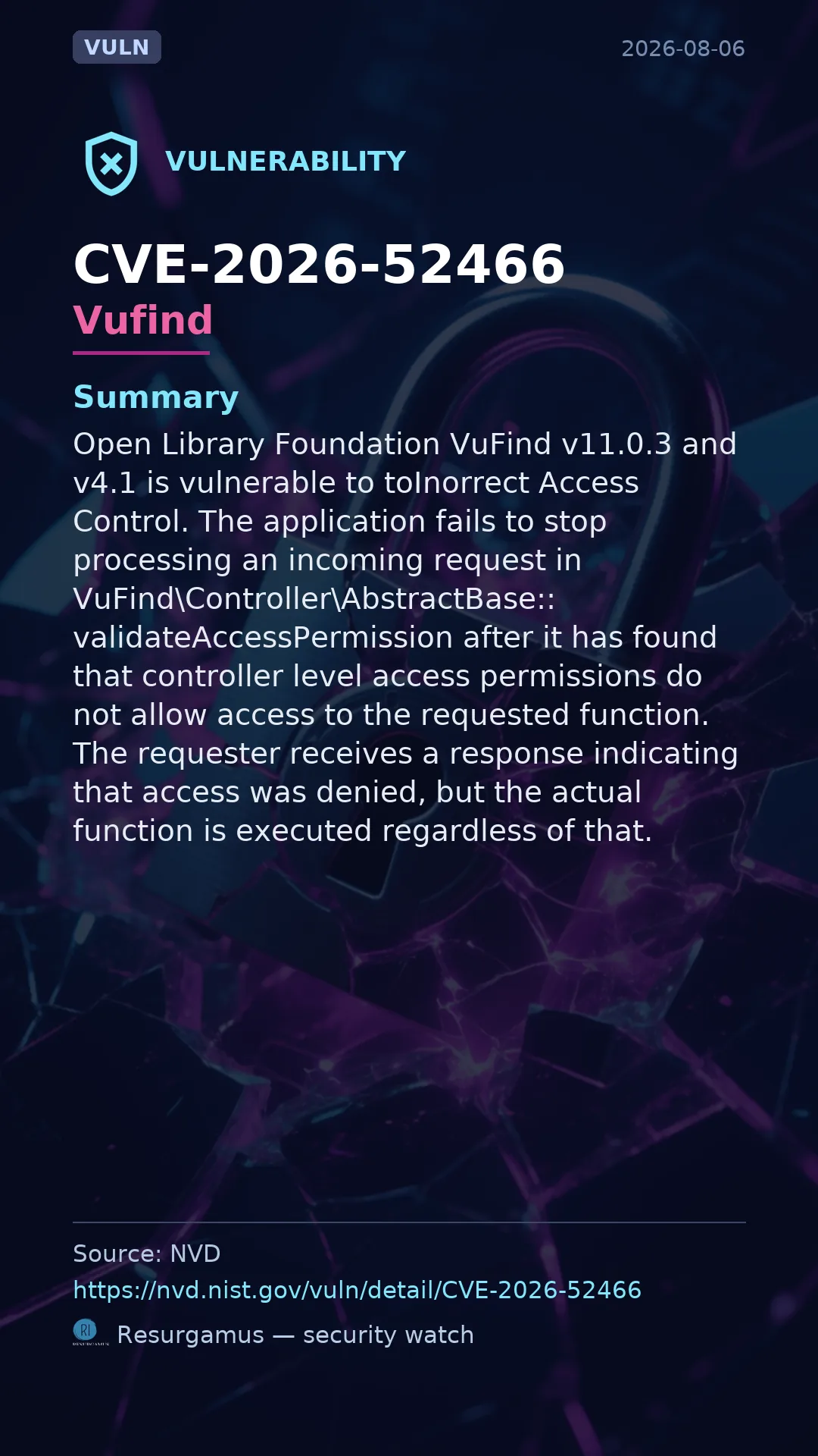 CVE-2026-52466 Vufind Vulnerability