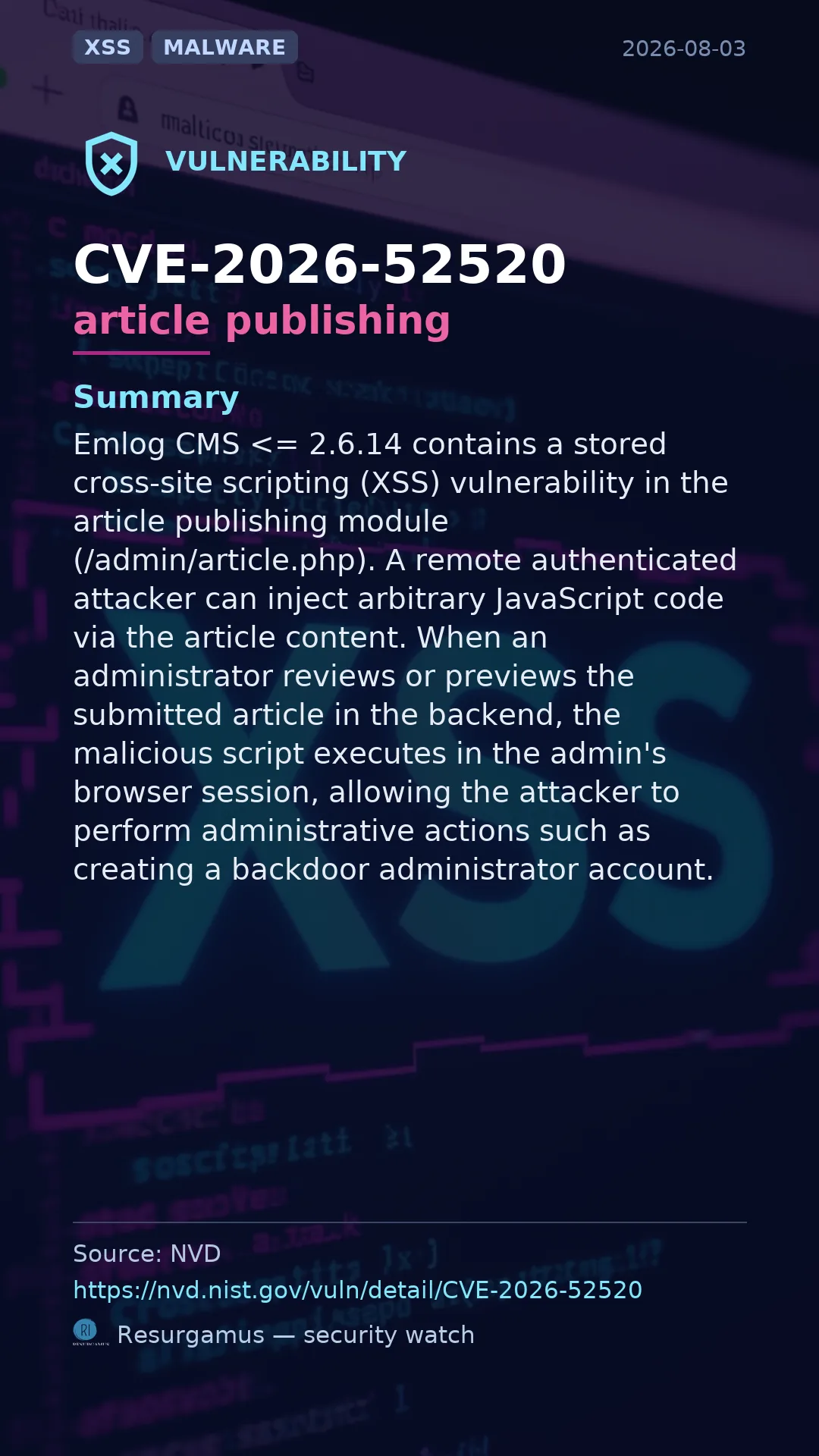 CVE-2026-52520 article publishing Vulnerability