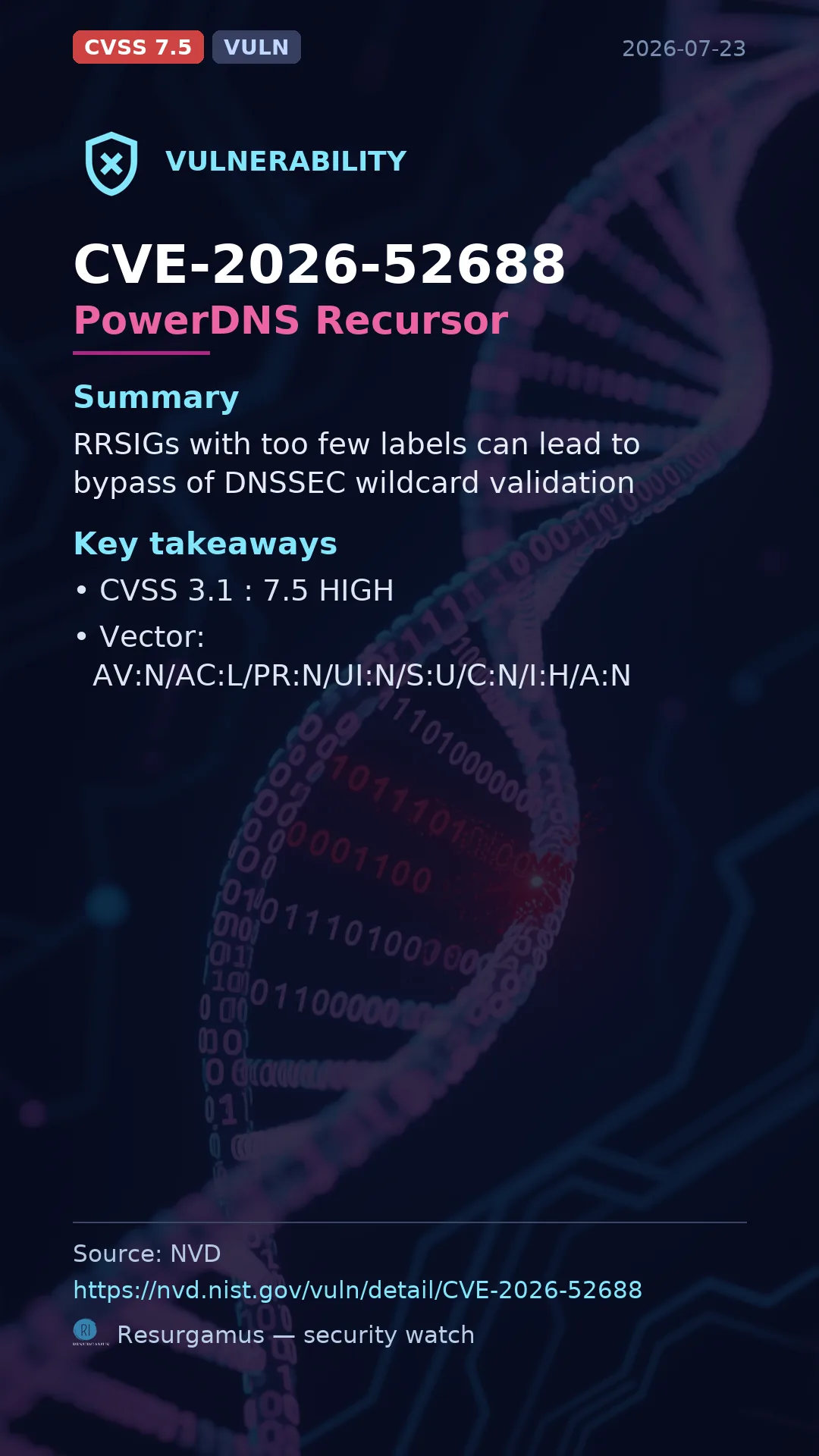 CVE-2026-52688 PowerDNS Recursor Vulnerability
