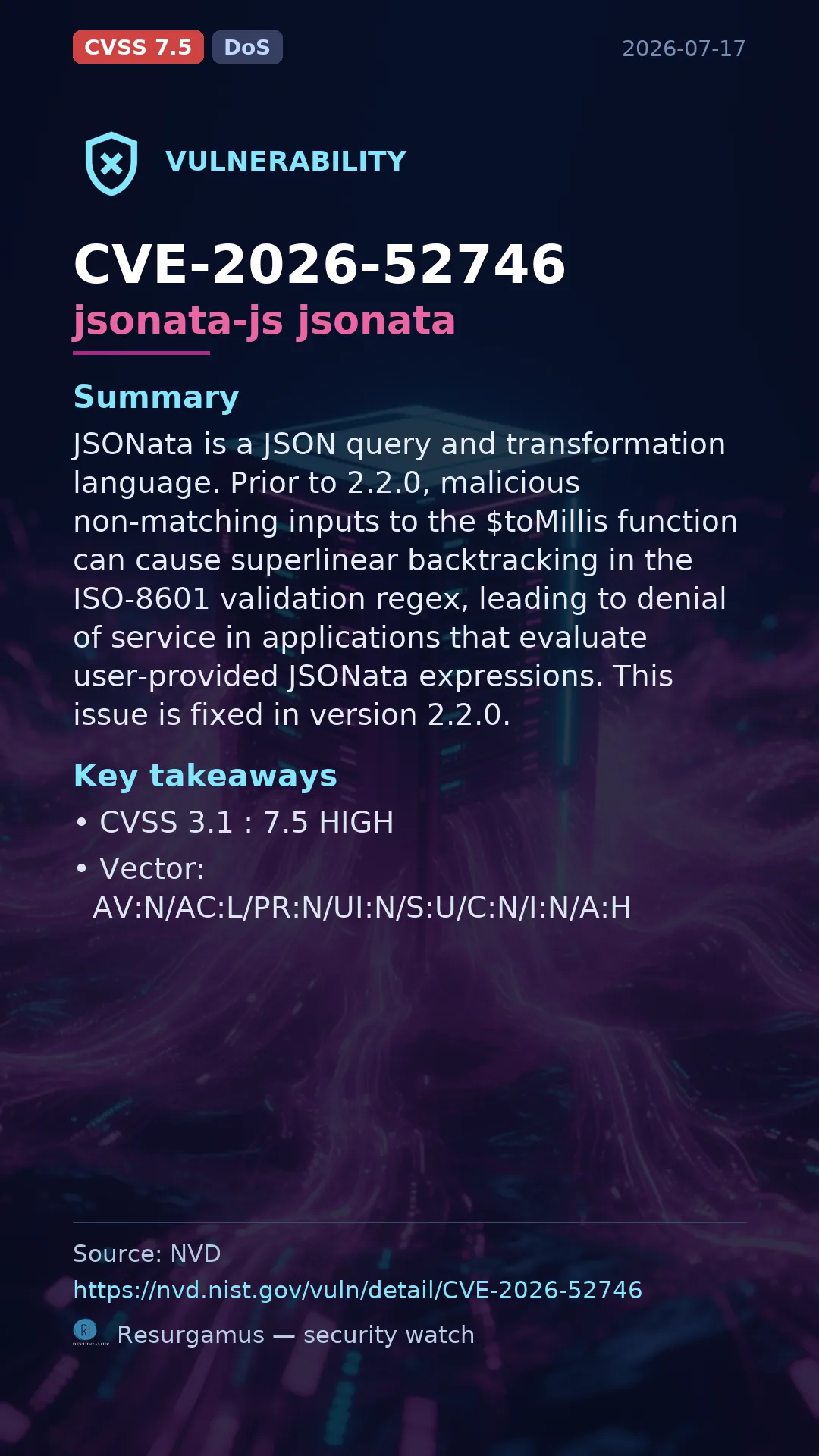 CVE-2026-52746 jsonata-js jsonata Vulnerability