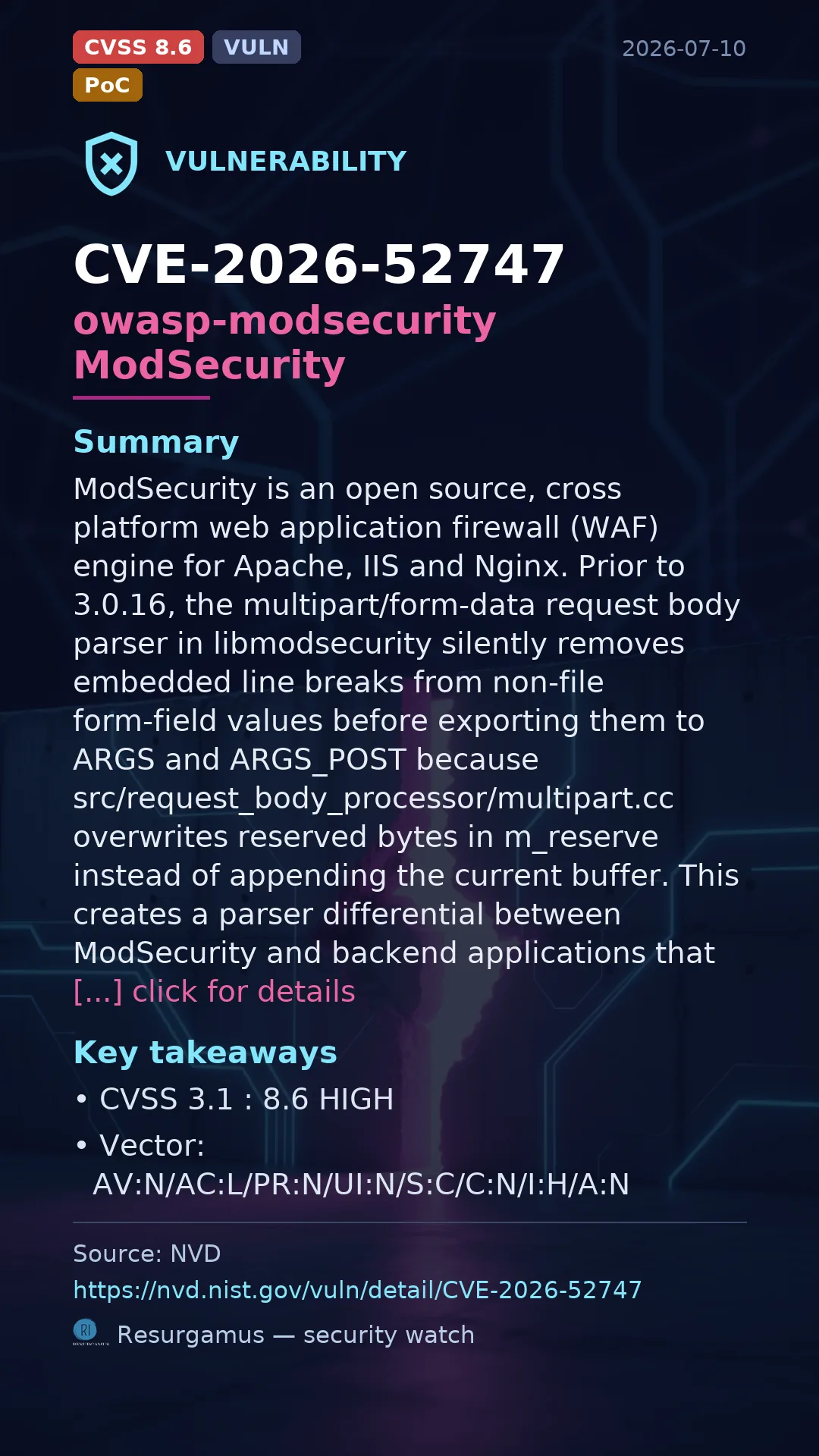 CVE-2026-52747 owasp-modsecurity ModSecurity Vulnerability