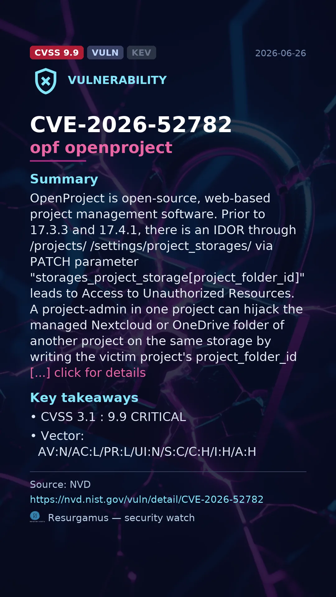 CVE-2026-52782 opf openproject Vulnerability