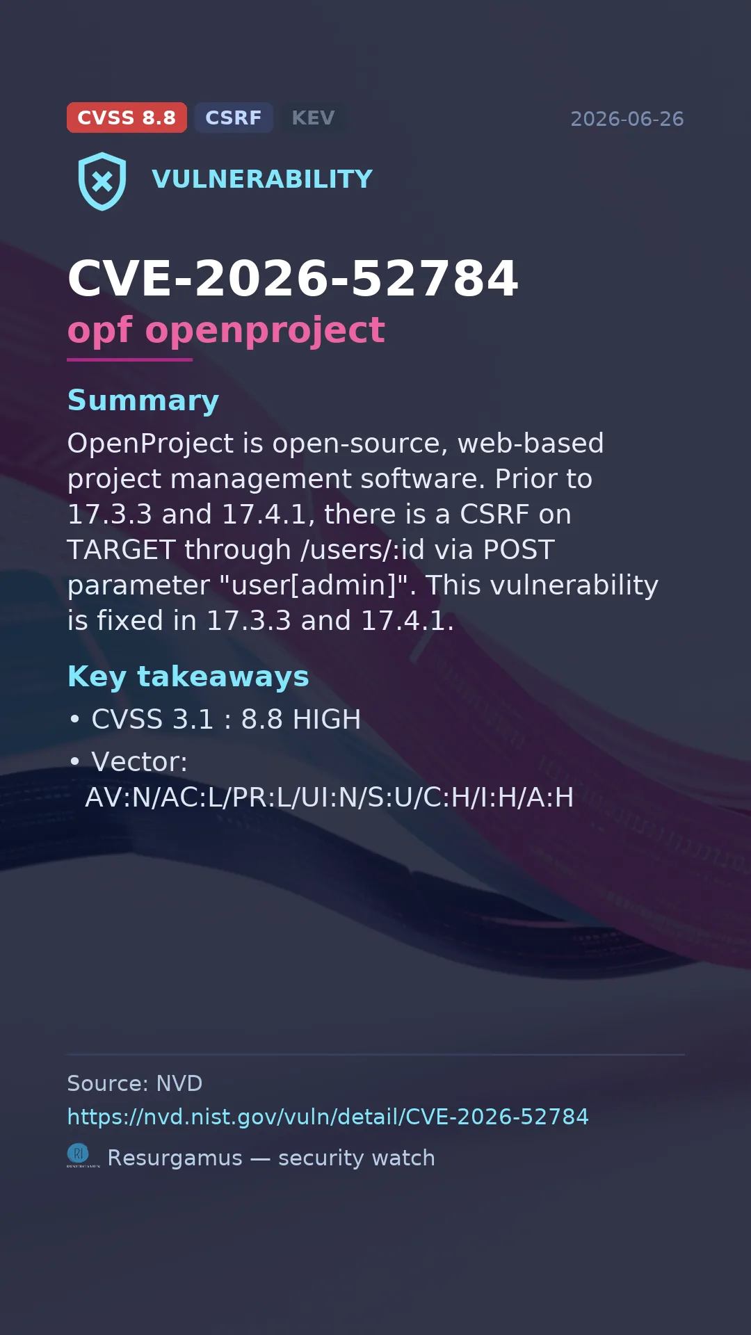 CVE-2026-52784 opf openproject Vulnerability