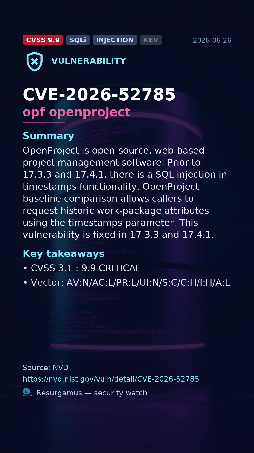 CVE-2026-52785 opf openproject Vulnerability