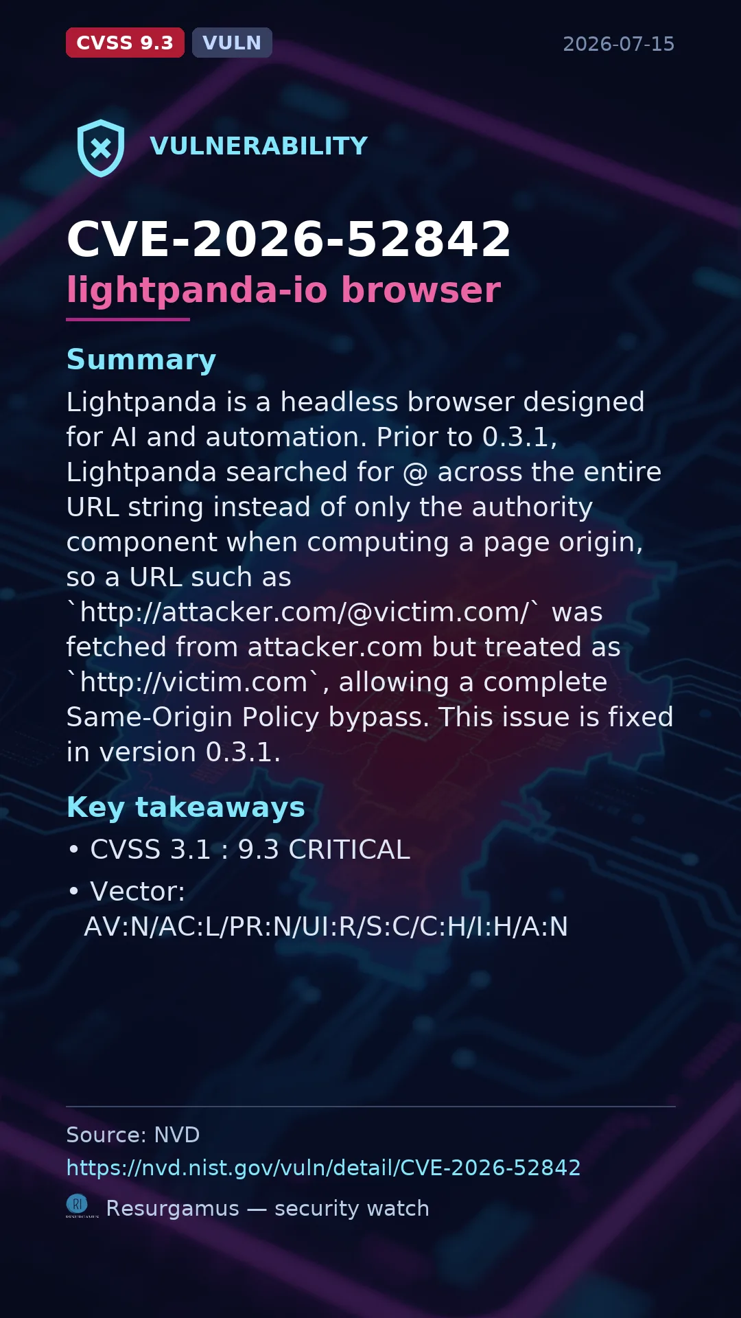 CVE-2026-52842 lightpanda-io browser Vulnerability