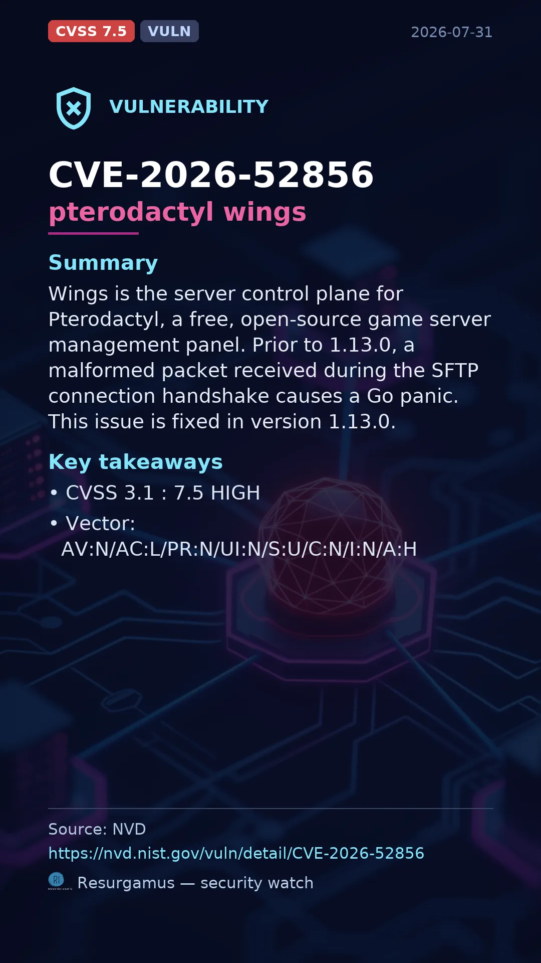 CVE-2026-52856 pterodactyl wings Vulnerability