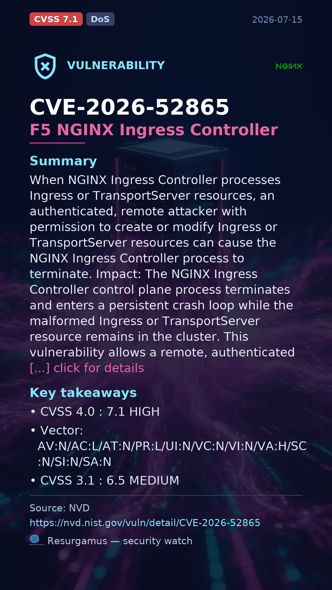 CVE-2026-52865 F5 NGINX Ingress Controller Vulnerability