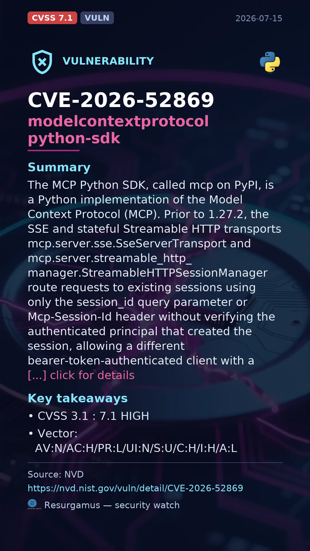 CVE-2026-52869 modelcontextprotocol python-sdk Vulnerability