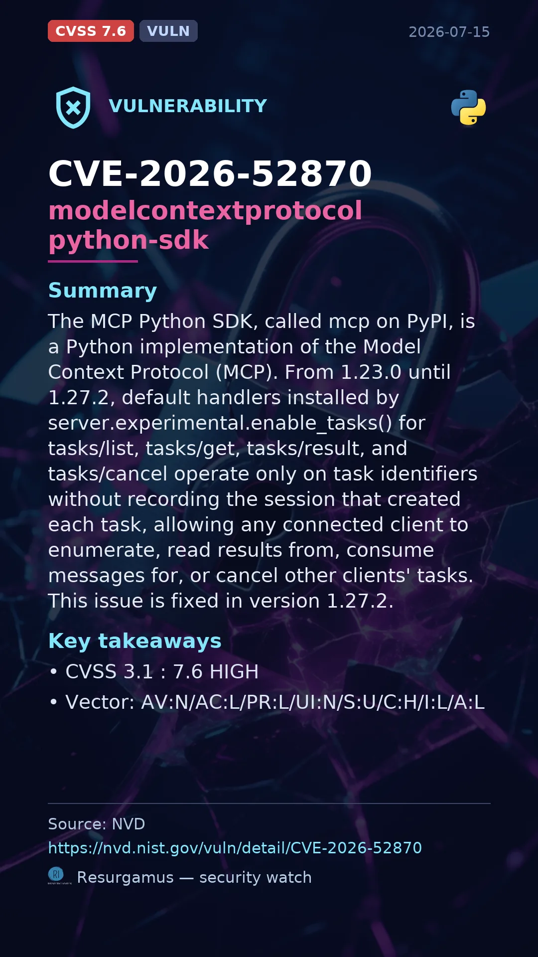 CVE-2026-52870 modelcontextprotocol python-sdk Vulnerability