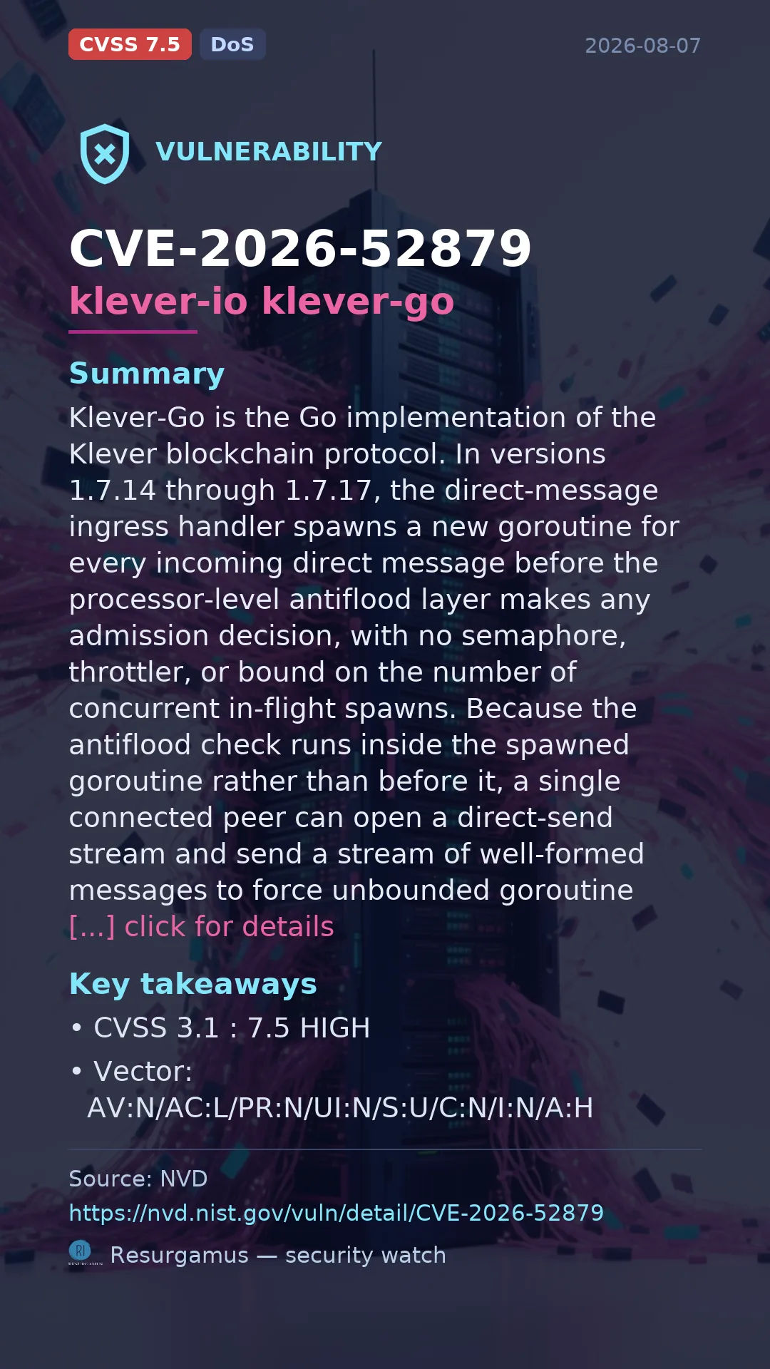 CVE-2026-52879 klever-io klever-go Vulnerability