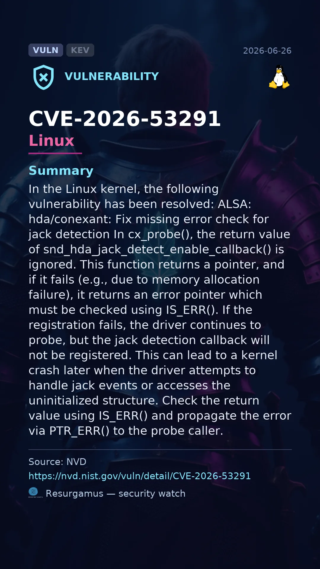 CVE-2026-53291 Linux Vulnerability