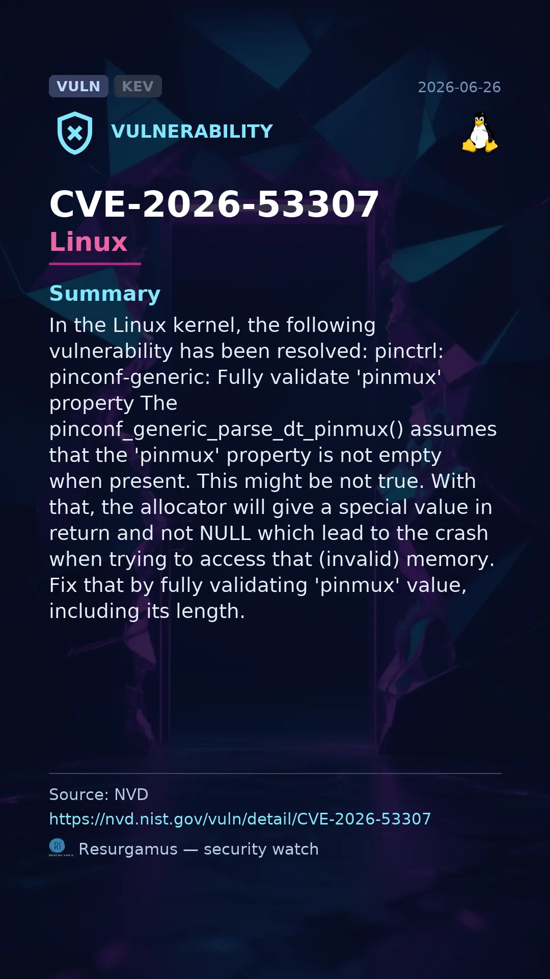 CVE-2026-53307 Linux Vulnerability