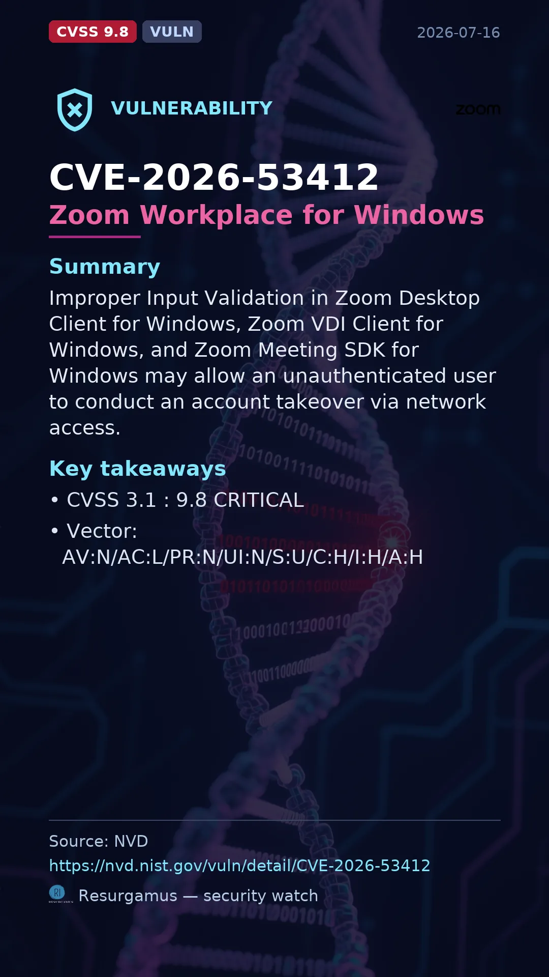 CVE-2026-53412 Zoom Workplace for Windows Vulnerability