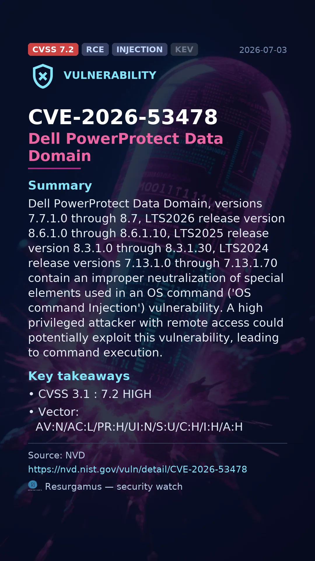CVE-2026-53478 Dell PowerProtect Data Domain Vulnerability