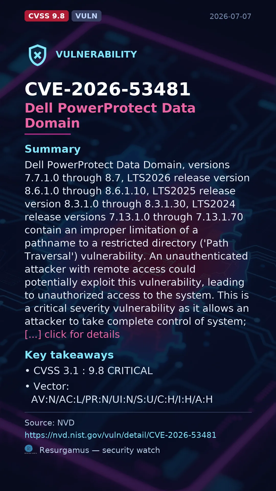 CVE-2026-53481 Dell PowerProtect Data Domain Vulnerability