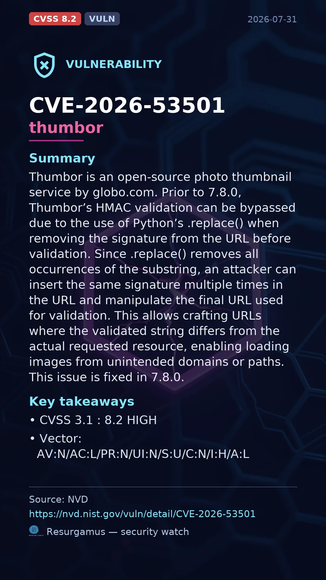 CVE-2026-53501 thumbor Vulnerability