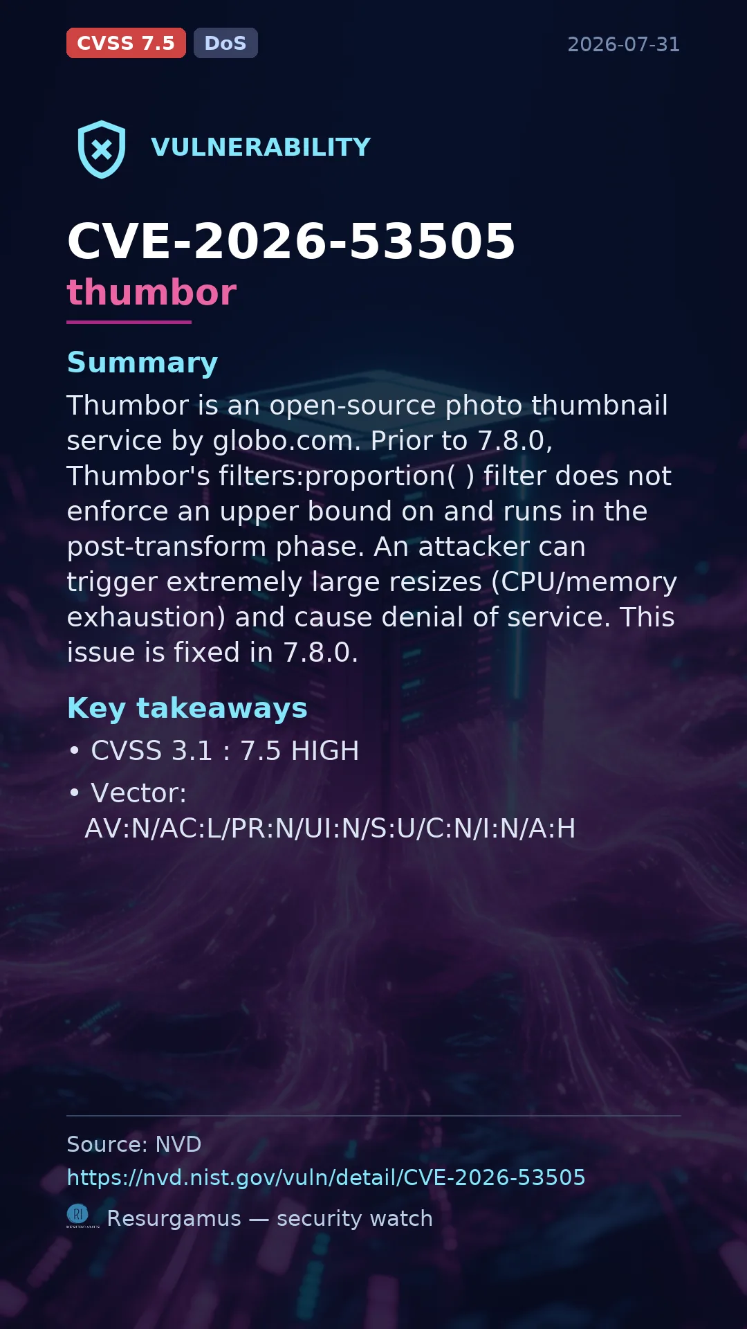CVE-2026-53505 thumbor Vulnerability
