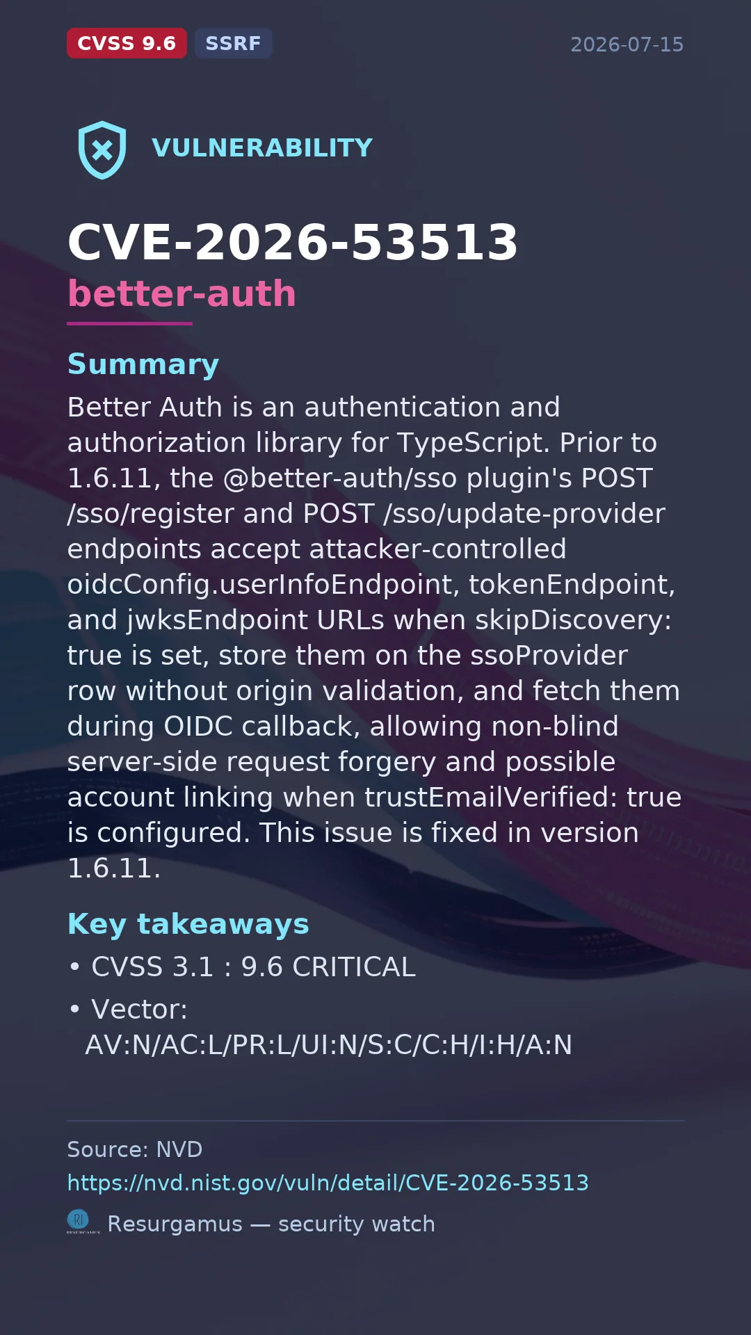 CVE-2026-53513 better-auth Vulnerability