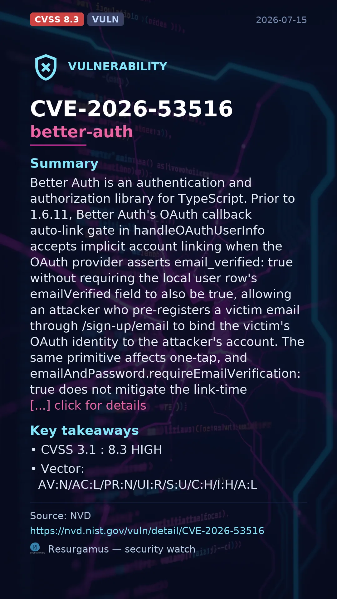 CVE-2026-53516 better-auth Vulnerability