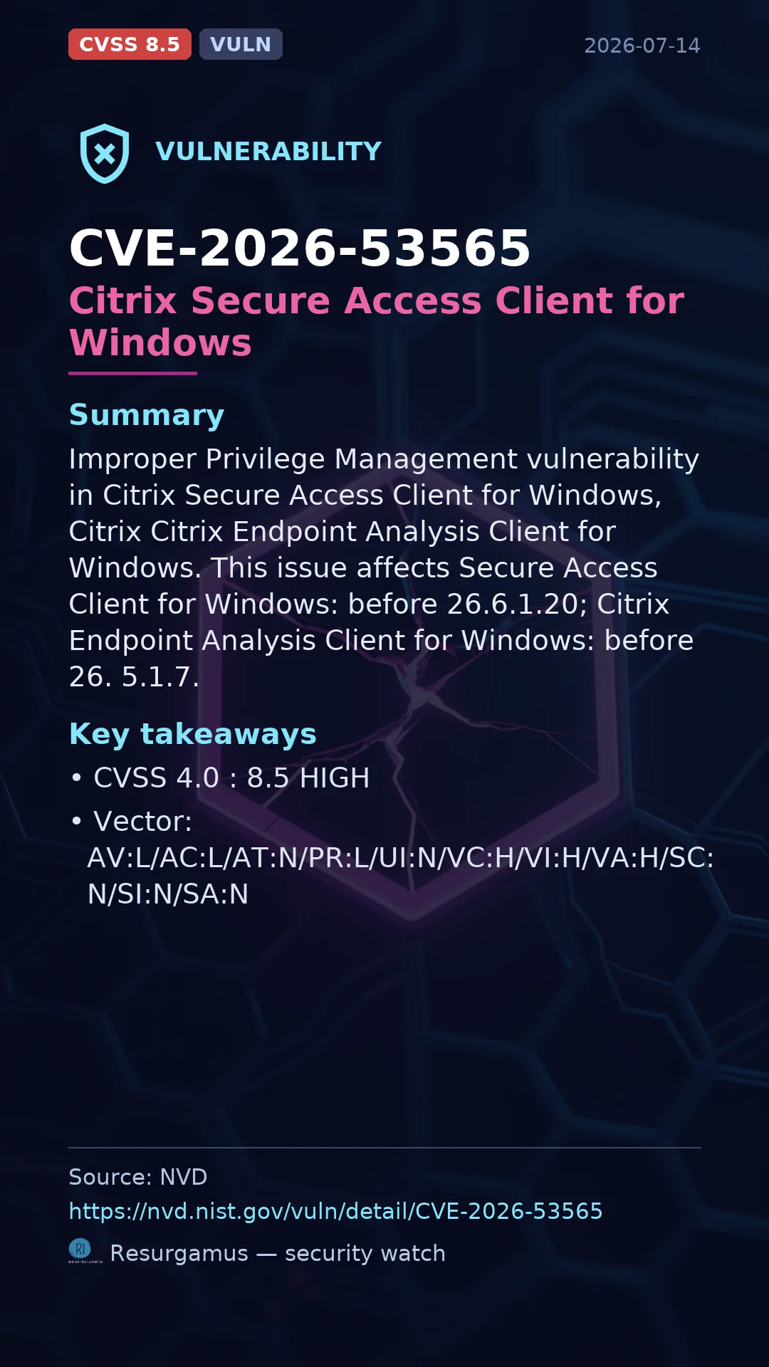 CVE-2026-53565 Citrix Secure Access Client for Windows Vulnerability