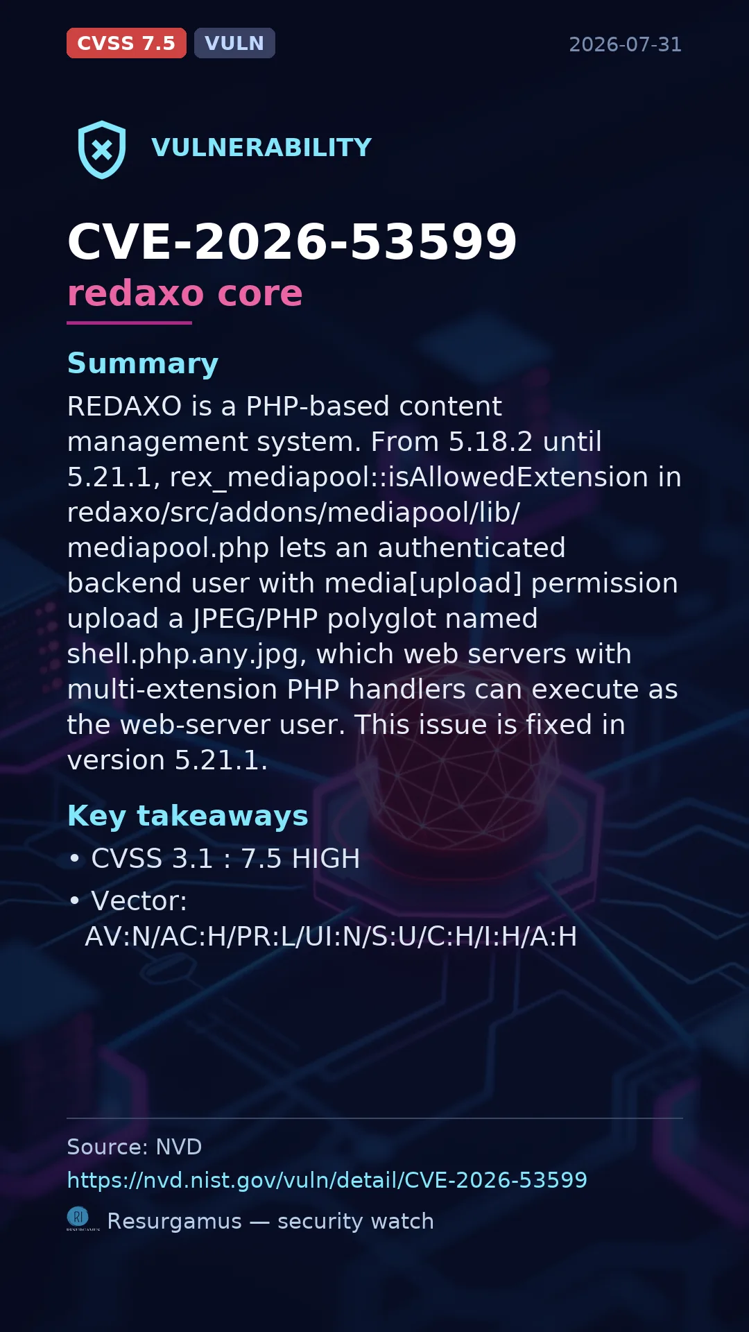 CVE-2026-53599 redaxo core Vulnerability
