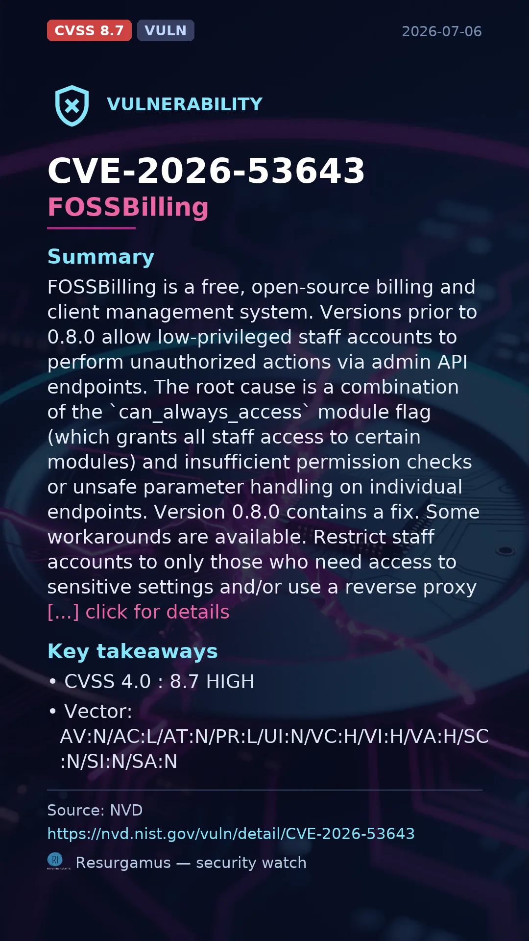 CVE-2026-53643 FOSSBilling Vulnerability