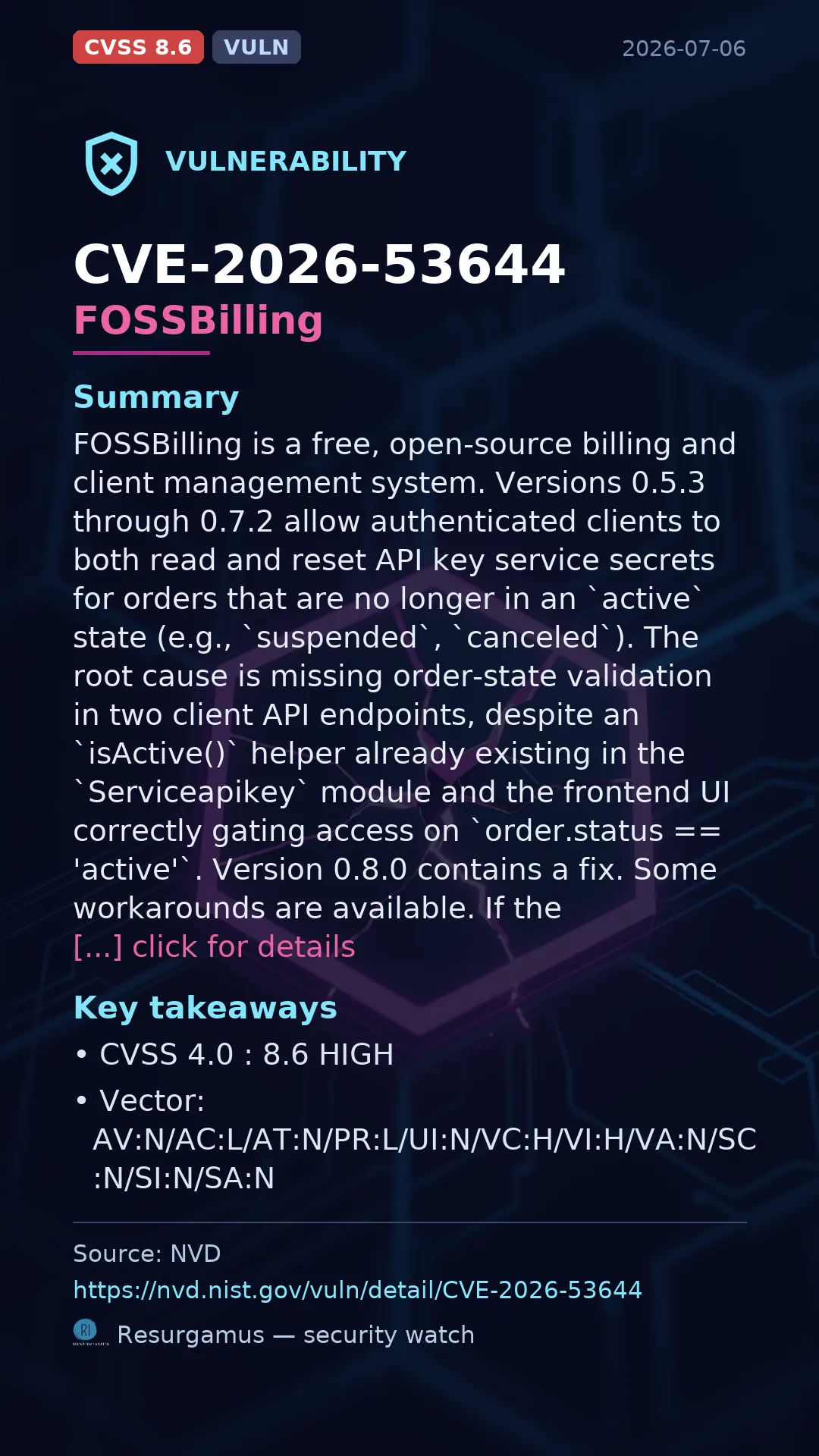 CVE-2026-53644 FOSSBilling Vulnerability