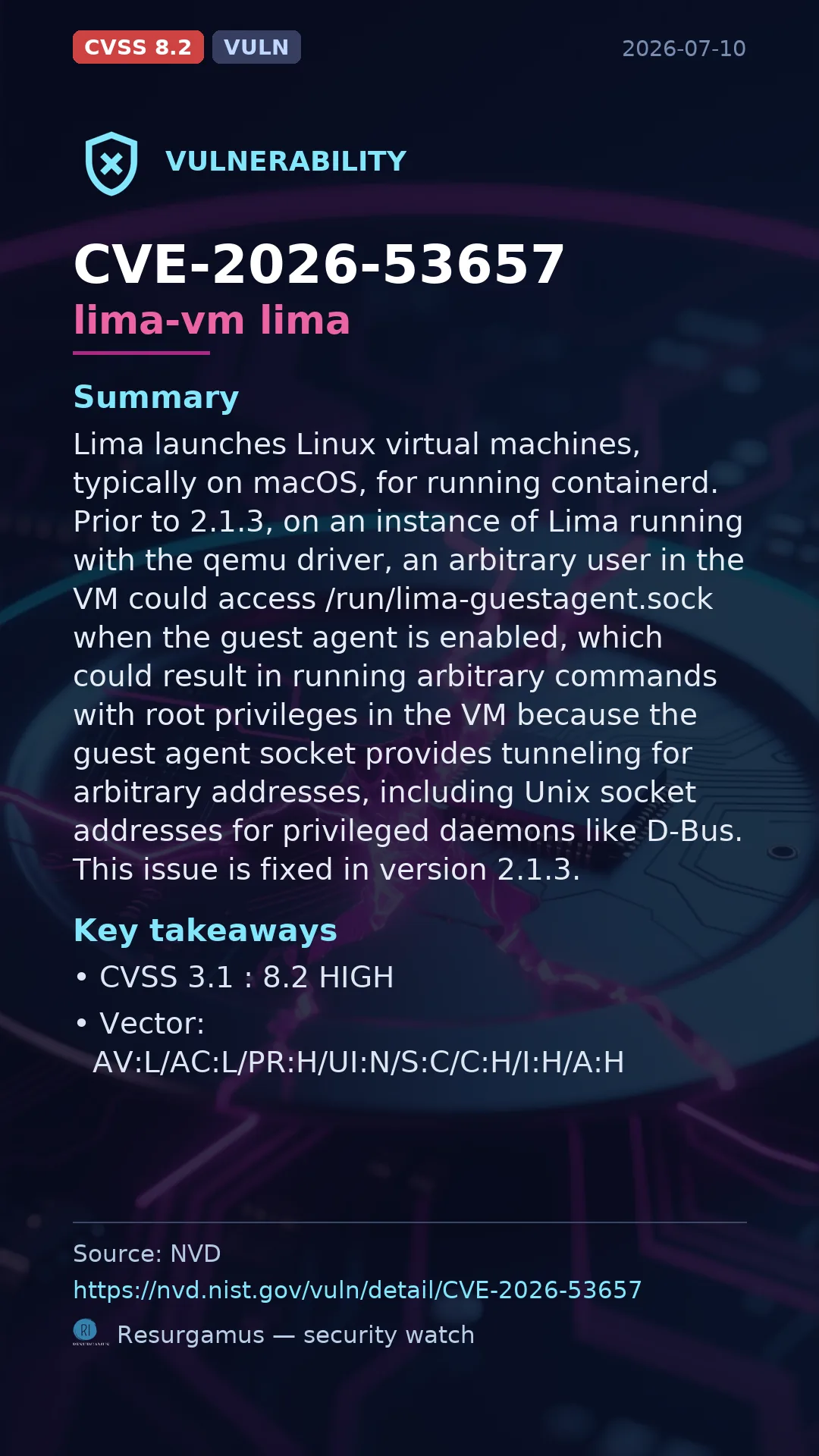 CVE-2026-53657 lima-vm lima Vulnerability