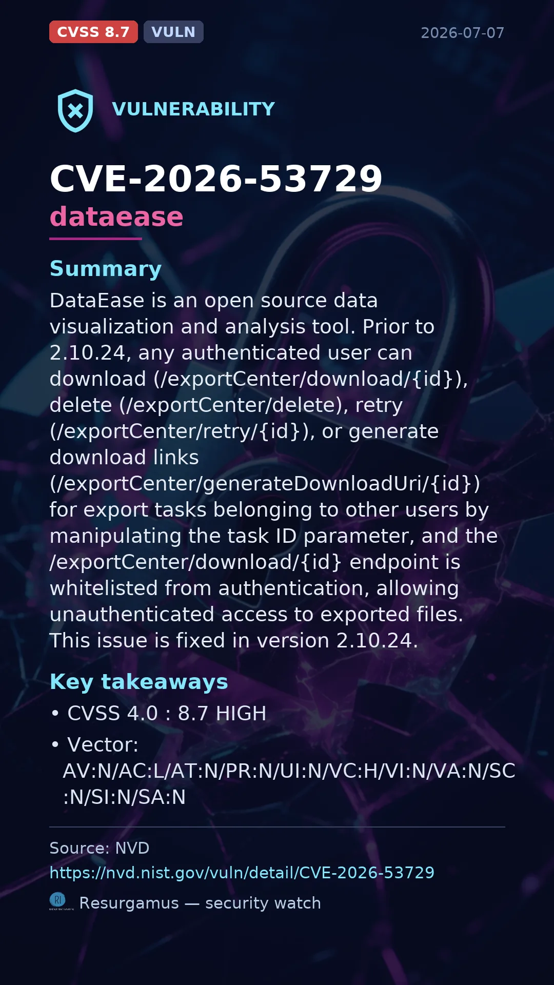 CVE-2026-53729 dataease Vulnerability