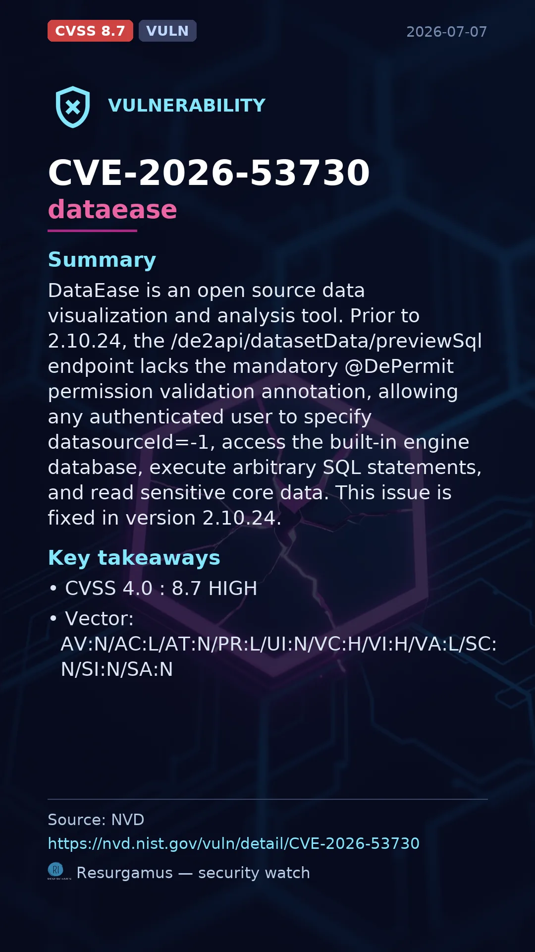 CVE-2026-53730 dataease Vulnerability
