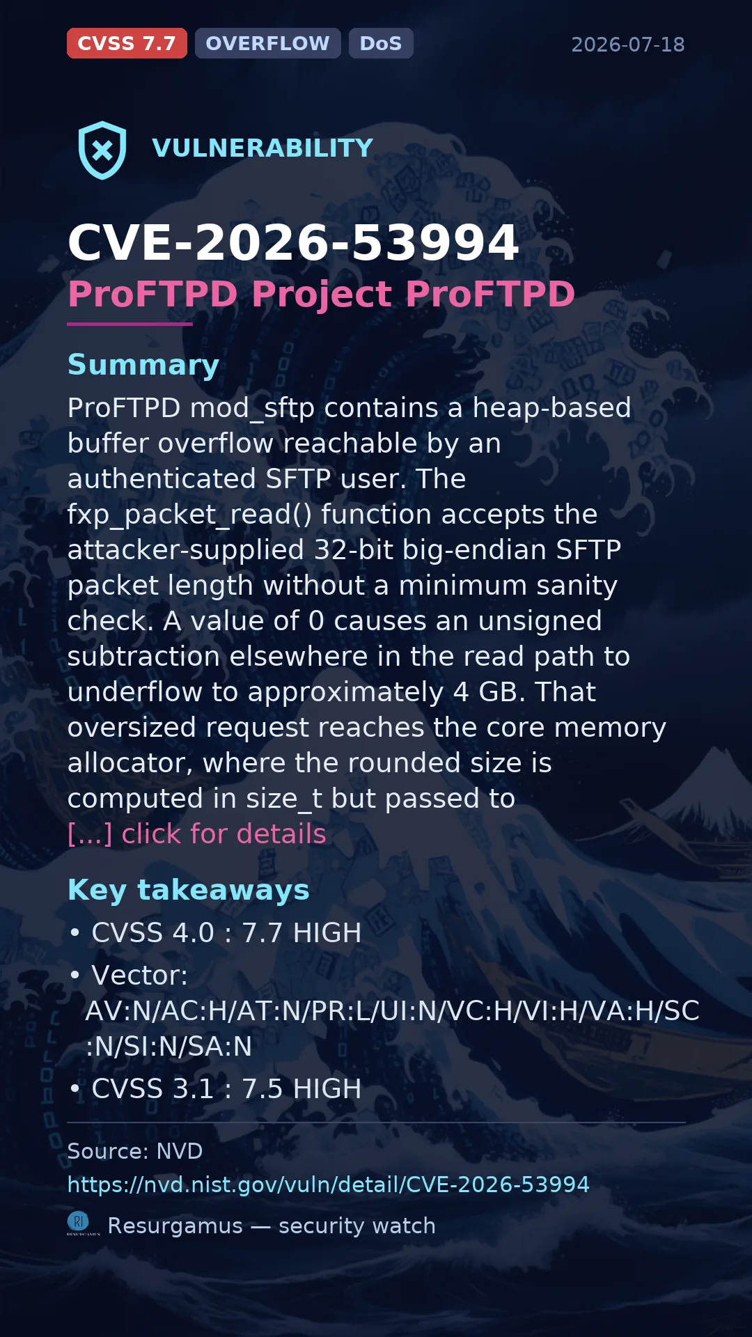 CVE-2026-53994 ProFTPD Project ProFTPD Vulnerability