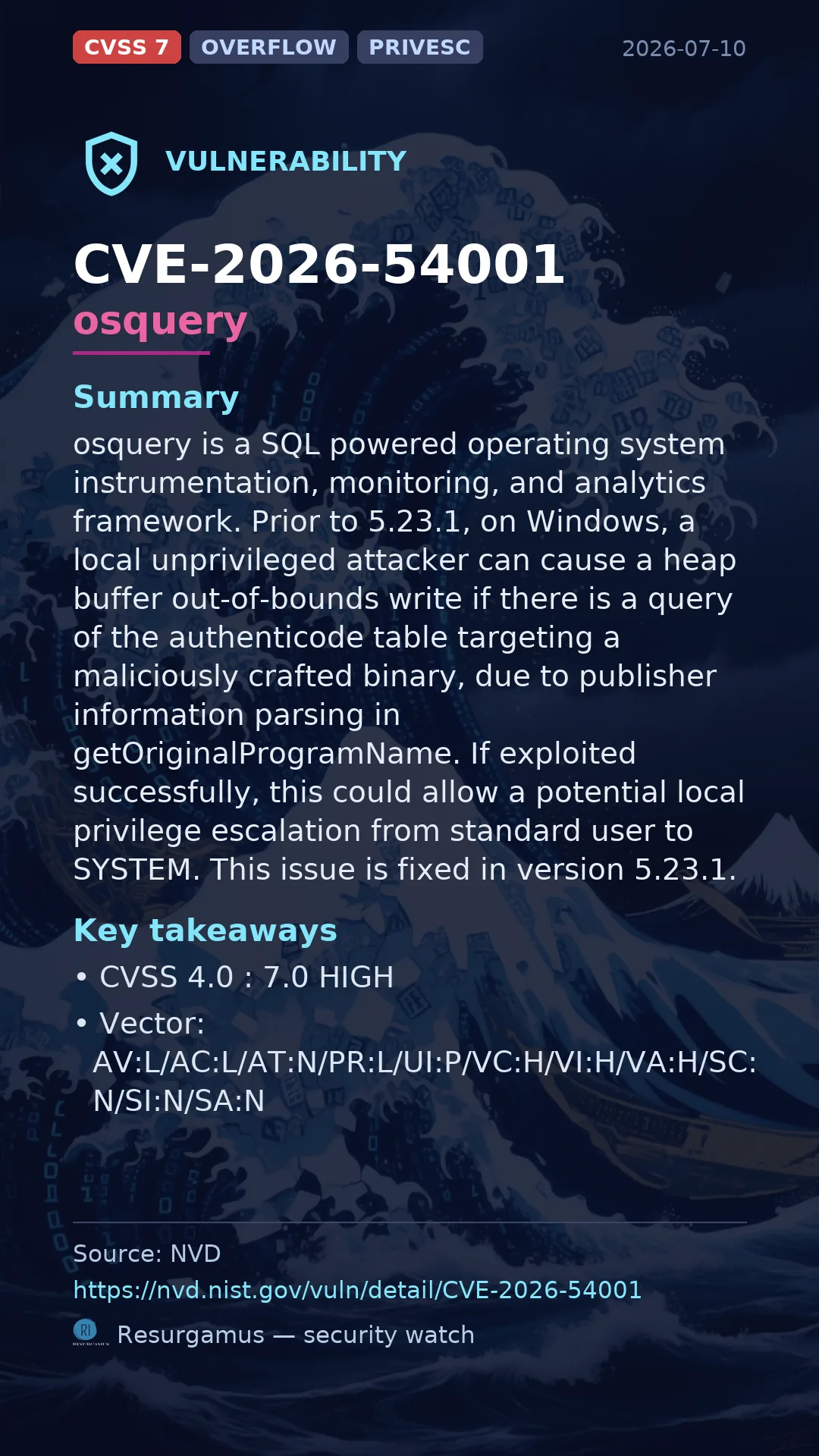 CVE-2026-54001 osquery Vulnerability