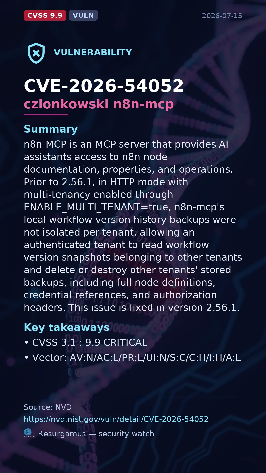 CVE-2026-54052 czlonkowski n8n-mcp Vulnerability